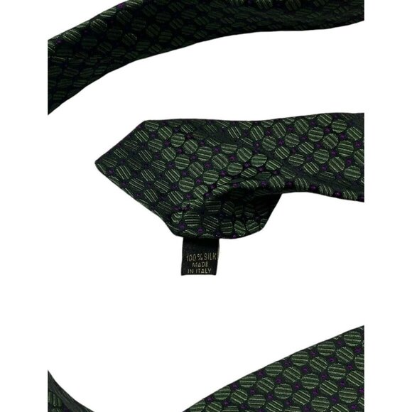 VALENTINO Men's 100% Silk Necktie LUXURY Green Geometric W:3.4" EUC - Picture 3 of 4